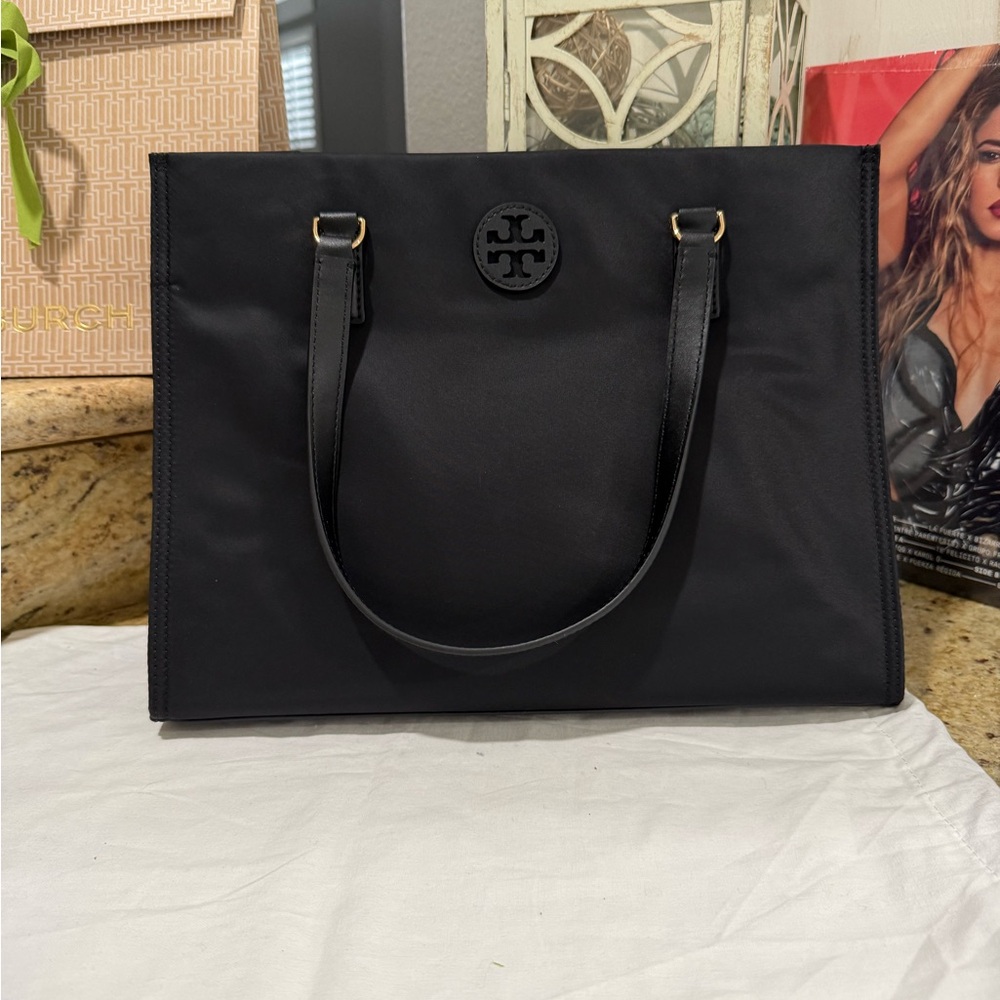 New Tory Burch Ella small tote nylon black - Picture 1 of 10